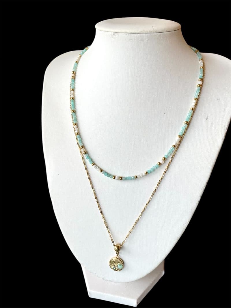 Double rock crystal necklace - amazonite 2